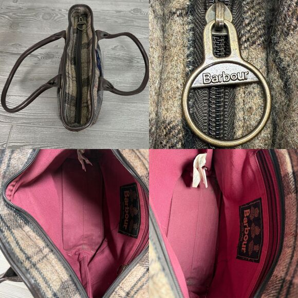 Barbour Winter Tartan Should Tote Zipper Bag Plaid 100% Wool with Cotton Lining - Picture 9 of 12